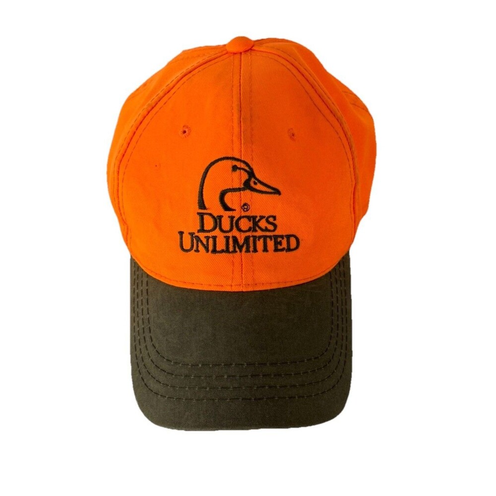 Ducks Unlimited Mens Adjustable Strapback Hat Hunter Orange Moss Green Bill